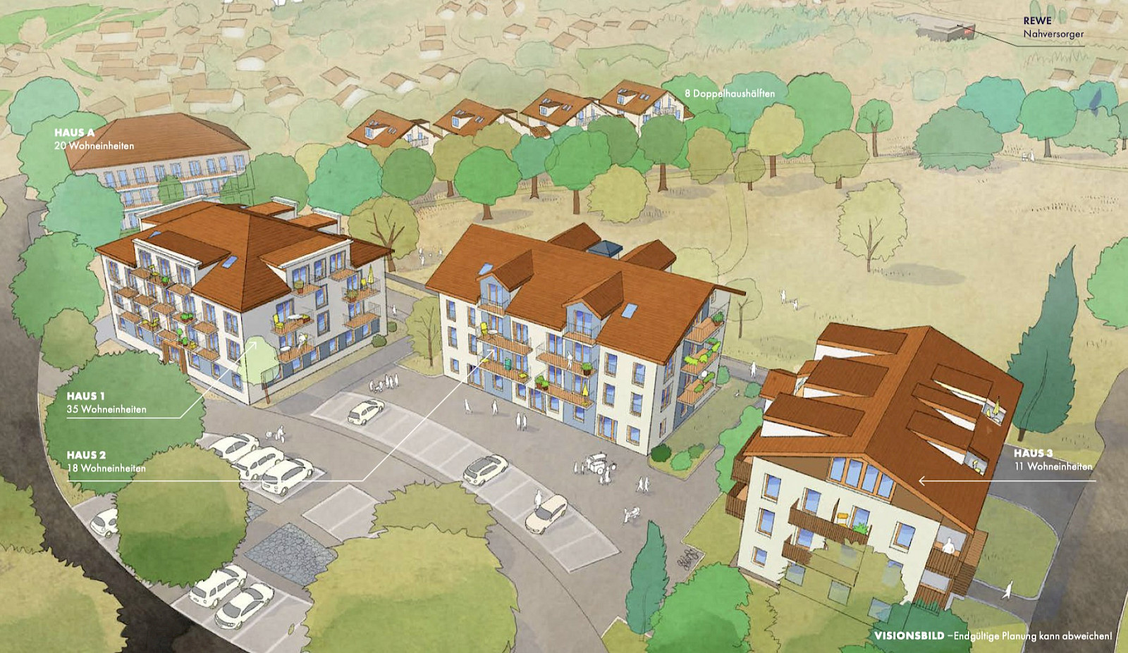 Neue Ortsmitte Bad Heilbrunn, Visualisierung aus der Vogelschau